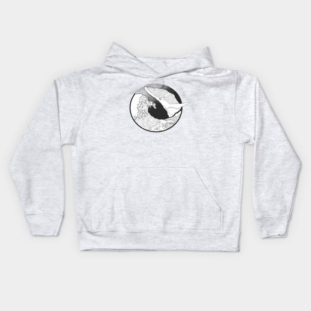 Black & White Hokusai Whale Kids Hoodie by JordanFoo